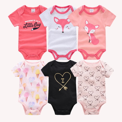 6 pcs/lot Baby Girls Cartoon Print Bodysuits for Summer childrensterritory