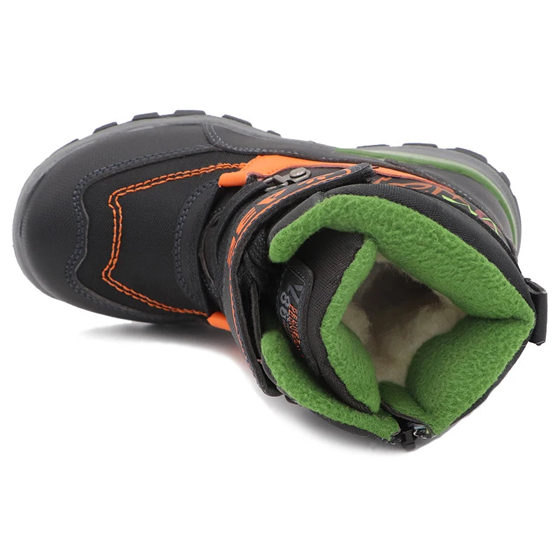 Boys Mid-Calf Black Leather And Rubber Winter Shoes childrensterritory