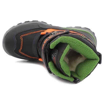 Boys Mid-Calf Black Leather And Rubber Winter Shoes childrensterritory