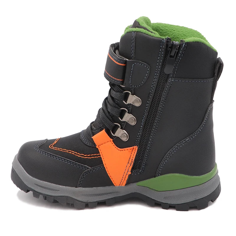 Boys Mid-Calf Black Leather And Rubber Winter Shoes childrensterritory