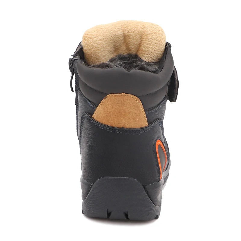 Kids Boys Black And Skyblue Mid-Calf Leather Snow Boots childrensterritory