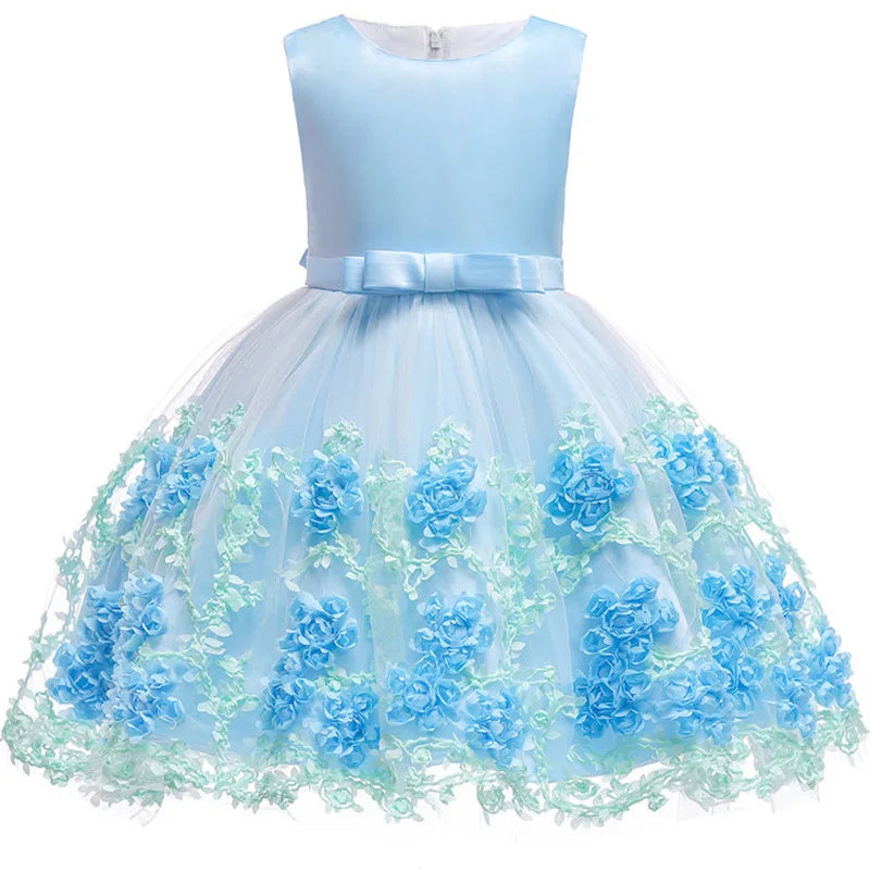 Sleeveless Bow Lace Design Girls Party Dresses childrensterritory