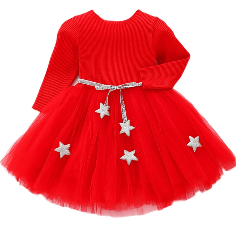 Shop Toddler Girls Fluffy Sweater Dresses With Star Design Red / 120 Shop Toddler Girls Fluffy Sweater Dresses With Star Design Red / 120