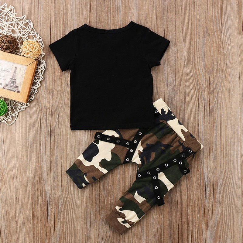 Little Boys King Crown Print Top and Camo Pants 2PCS Outfits Set childrensterritory