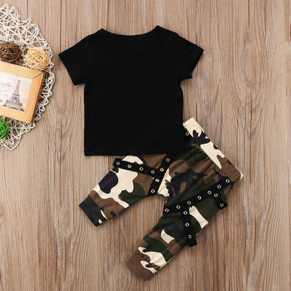 Little Boys King Crown Print Top and Camo Pants 2PCS Outfits Set childrensterritory