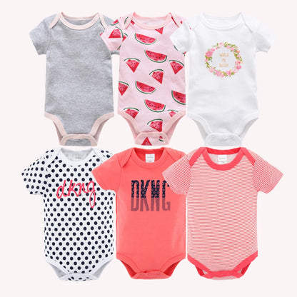 6 pcs/lot Baby Girls Cartoon Print Bodysuits for Summer childrensterritory