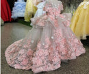 3D Floral Appliques Tulle Pageant Gowns for Kids Girls childrensterritory