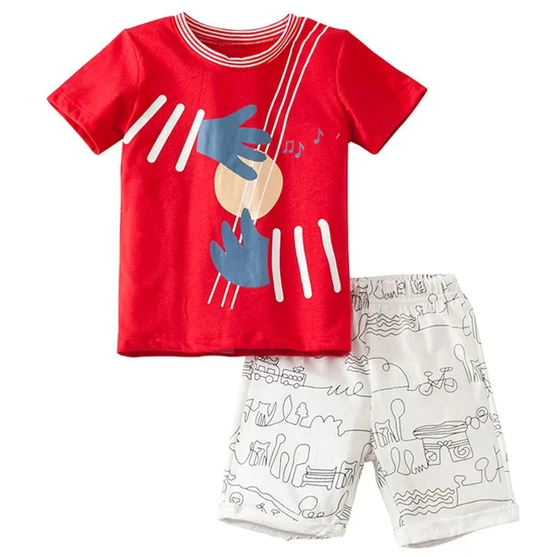 Kids Boys Short Sleeve Cartoon Print Clothing Sets childrensterritory