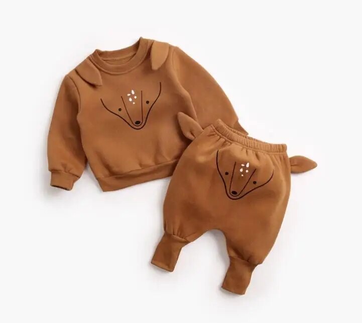 Animal Printed 2Pcs Casual Warm Baby Clothes Sets Tops + Pants childrensterritory