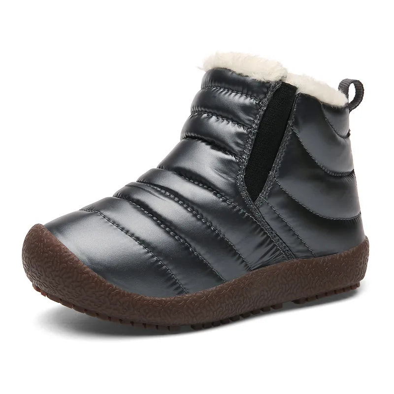 Kids Girls Boys Plush Leather Waterproof Warm Snow Boots childrensterritory