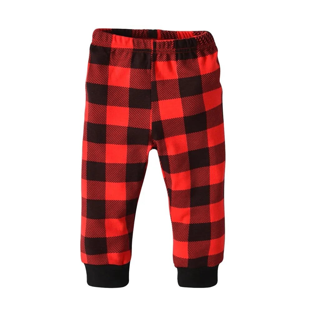Kid Boys Girls Deer T-shirt Red Plaid Pants 2 Piece Outfit Set childrensterritory