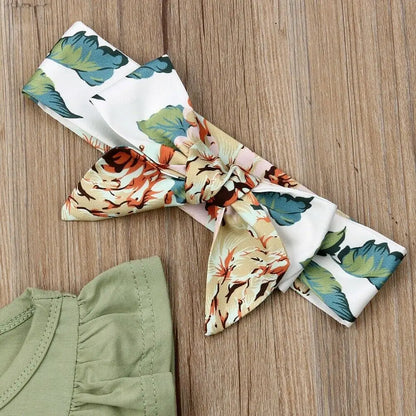 Baby Girls Ruffle Sleeve Floral Print Clothes Set