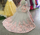 3D Floral Appliques Tulle Pageant Gowns for Kids Girls childrensterritory
