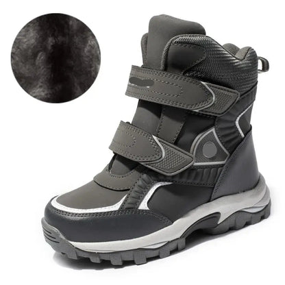 Boys Classic Style Hooks And Loops Leather Snow Boots childrensterritory