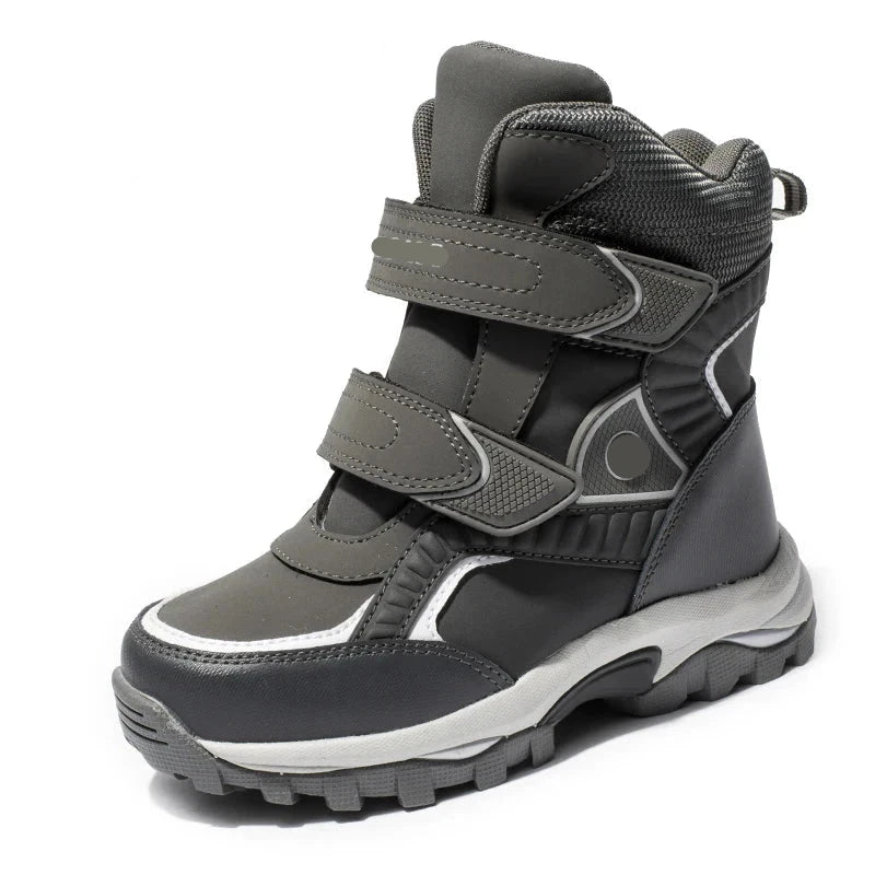 Boys Classic Style Hooks And Loops Leather Snow Boots childrensterritory