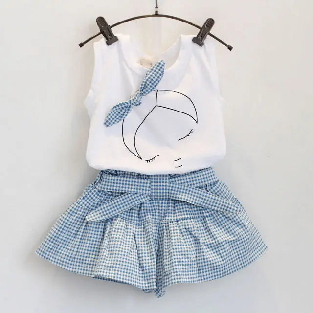 Little Girls Doll Print Vest + Shorts 2PCS Summer Outfit Set childrensterritory