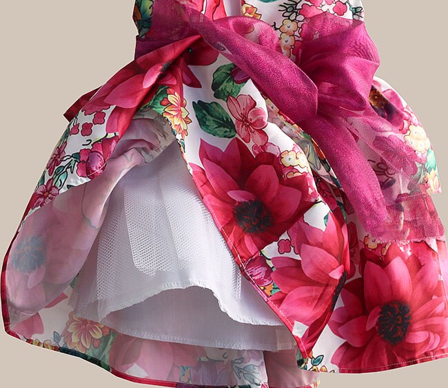 Silk Bow Rose Flower Print Sleeveless Toddler Girls Party Dresses childrensterritory