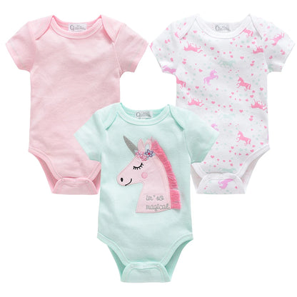 6 pcs/lot Baby Girls Cartoon Print Bodysuits for Summer childrensterritory