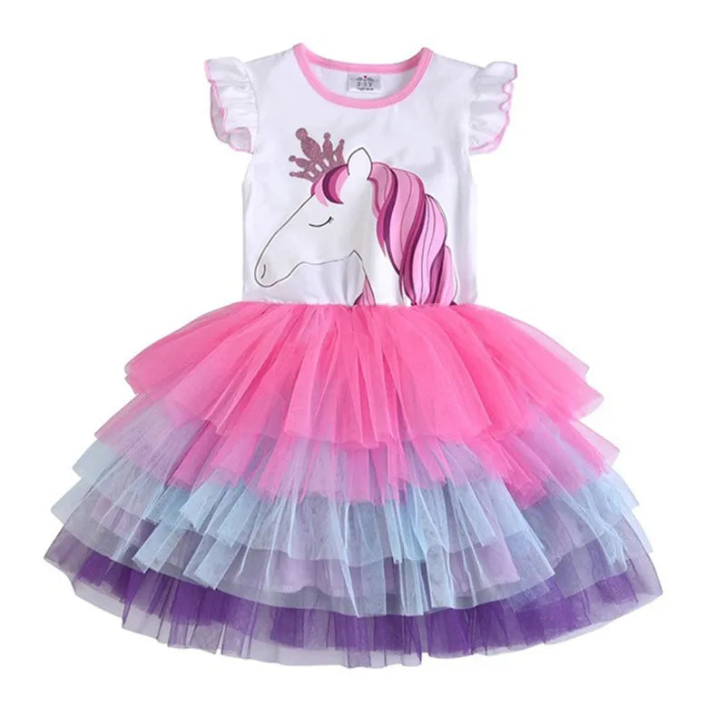 Kids Girls Unicorn Embroidery Birthday Tutu Dresses childrensterritory
