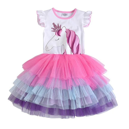 Kids Girls Unicorn Embroidery Birthday Tutu Dresses childrensterritory