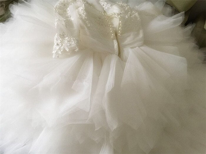 Lace Pearls Applique Flower Girl Dress for Wedding/Communion childrensterritory