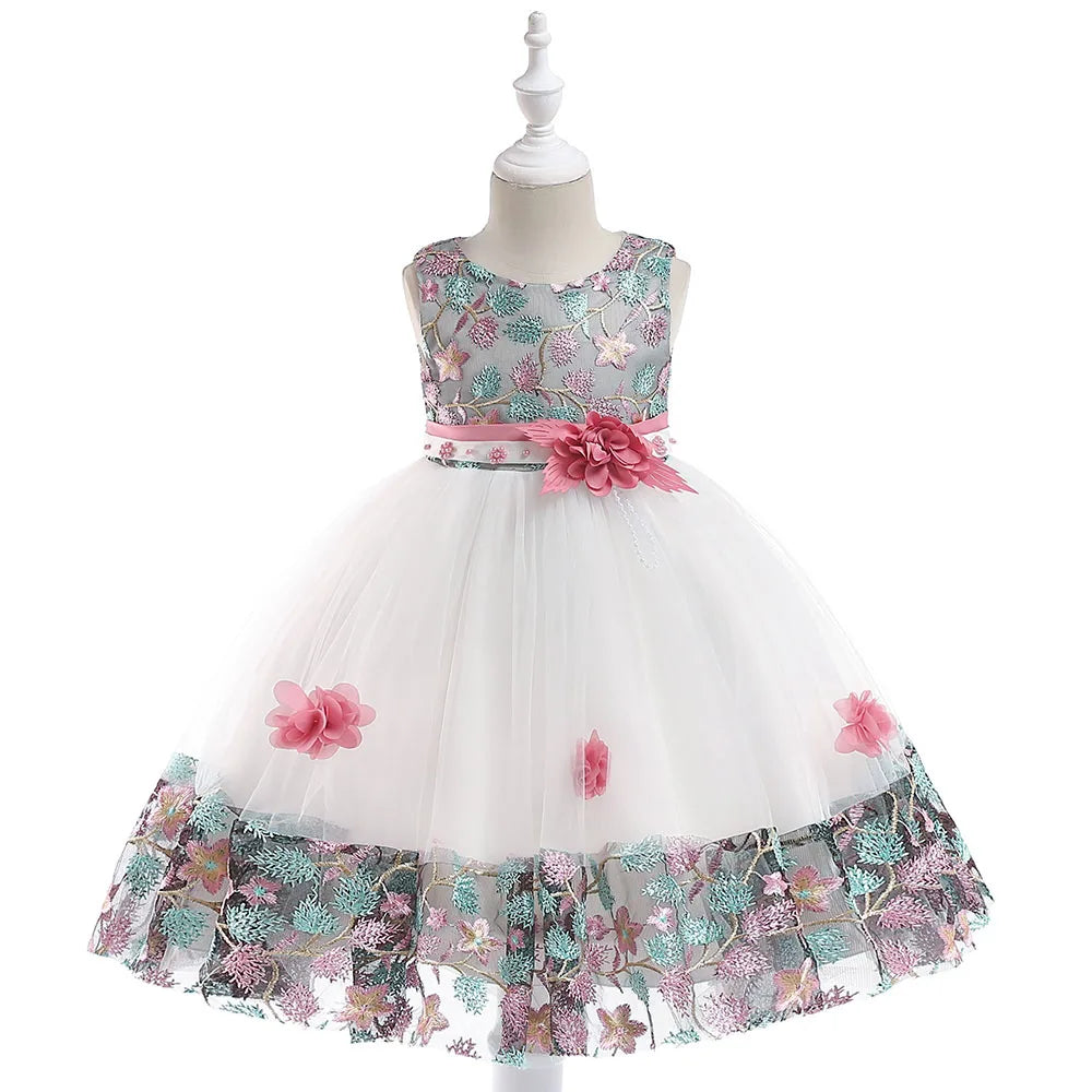 Kids Girl Flower Embroidery Summer Birthday Party Dresses childrensterritory