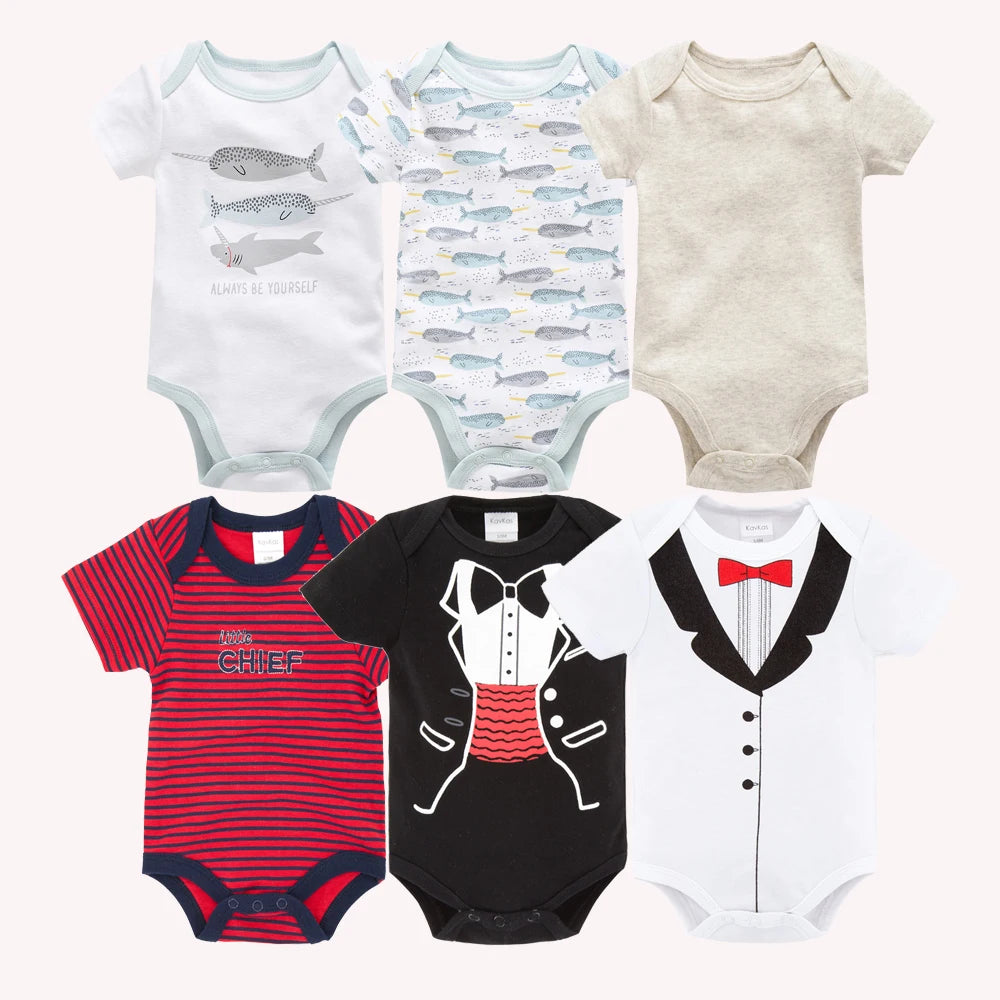 6 pcs/lot Baby Girls Cartoon Print Bodysuits for Summer childrensterritory