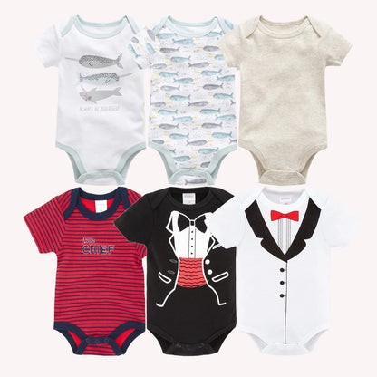 6 pcs/lot Baby Girls Cartoon Print Bodysuits for Summer childrensterritory