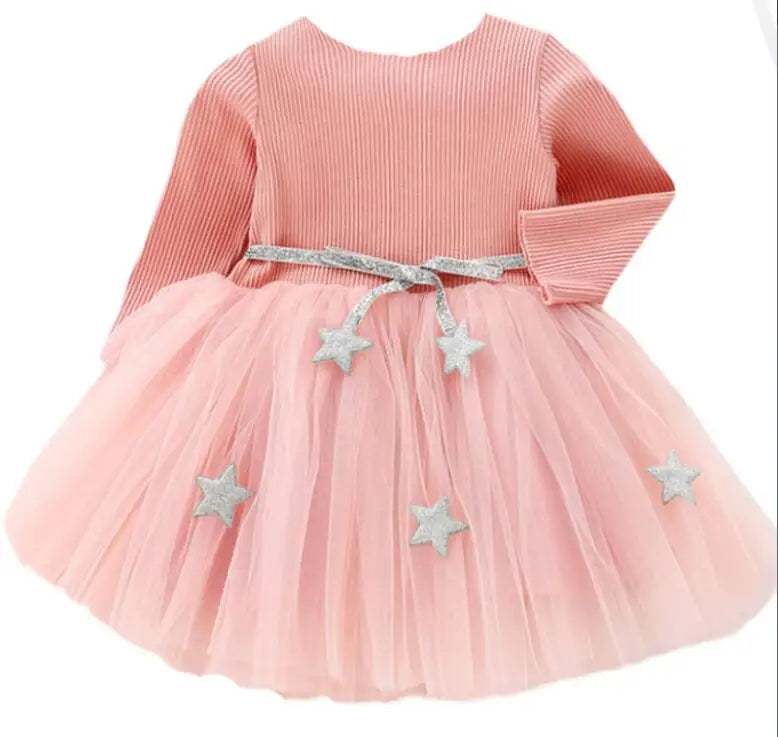 Toddler Girls Fluffy Sweater Dresses With Star Design