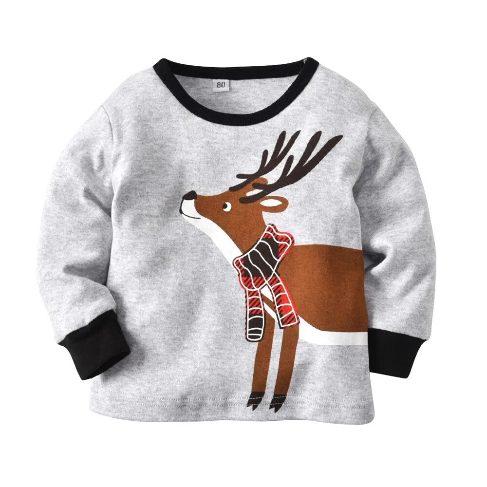 Kid Boys Girls Deer T-shirt Red Plaid Pants 2 Piece Outfit Set childrensterritory