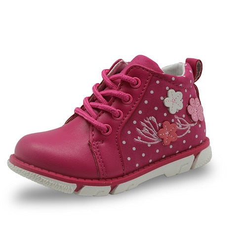 PU Leather Ankle Boots with Flower Pattern for Kids Girls childrensterritory
