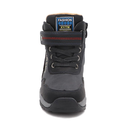 Kids Boys Black And Skyblue Mid-Calf Leather Snow Boots childrensterritory