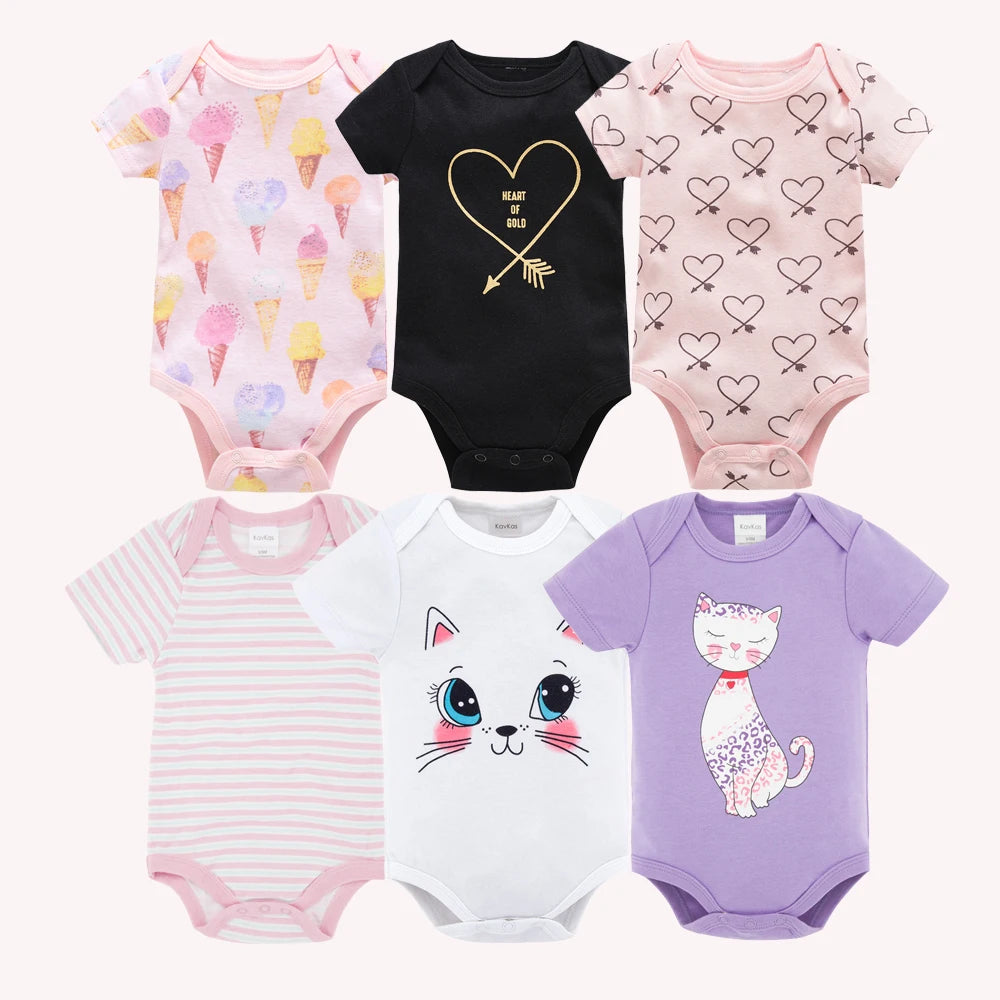 6 pcs/lot Baby Girls Cartoon Print Bodysuits for Summer childrensterritory