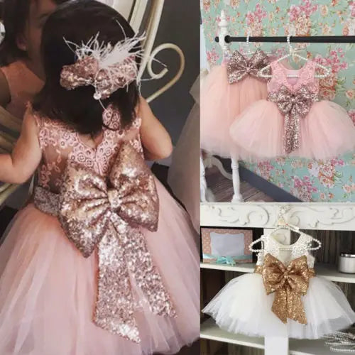 Kids/Baby Girl Sequins Bow-knot Party Dresses