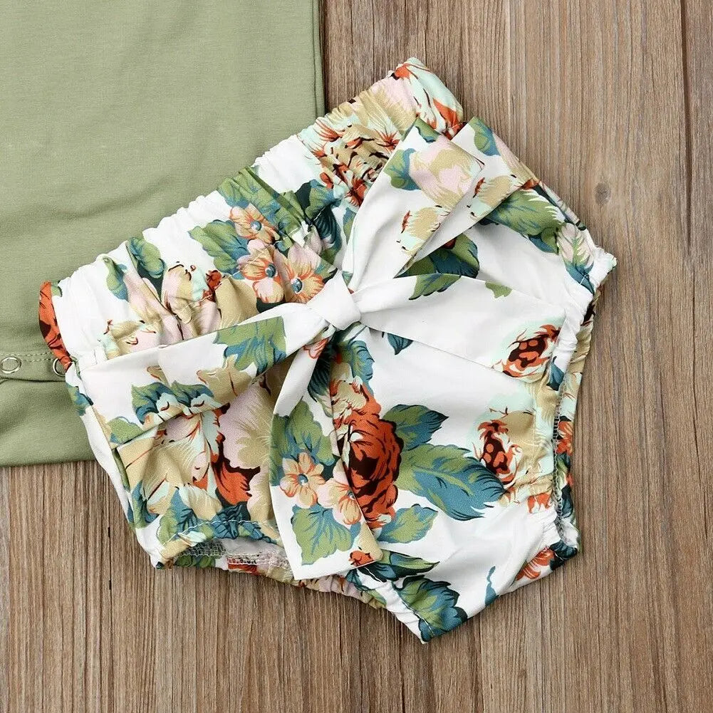 Baby Girls Ruffle Sleeve Floral Print Clothes Set