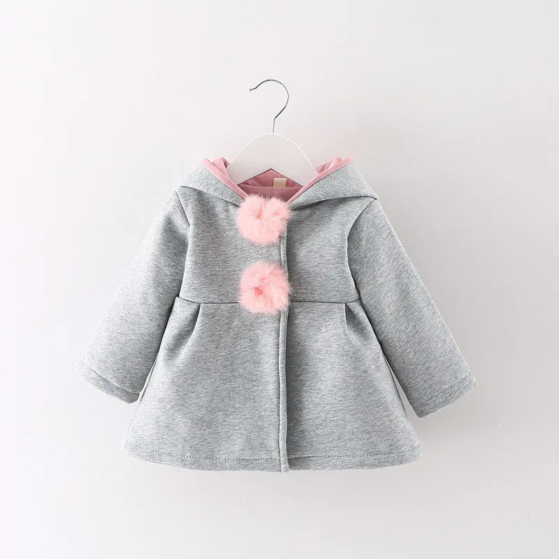 Toddler Girls Rabbit Ear Hooded Cotton Outerwear childrensterritory