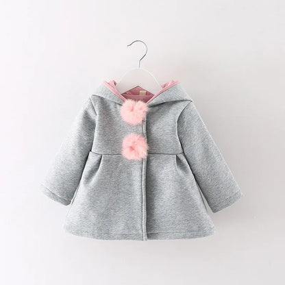 Toddler Girls Rabbit Ear Hooded Cotton Outerwear childrensterritory