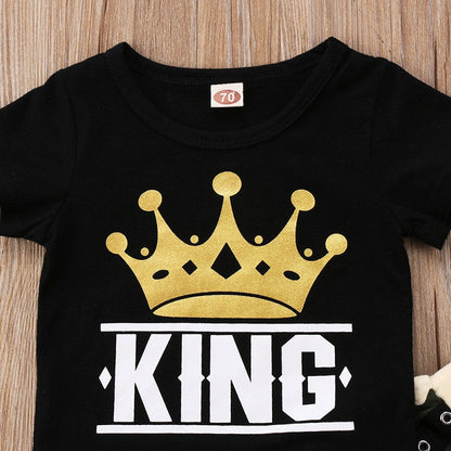 Little Boys King Crown Print Top and Camo Pants 2PCS Outfits Set childrensterritory