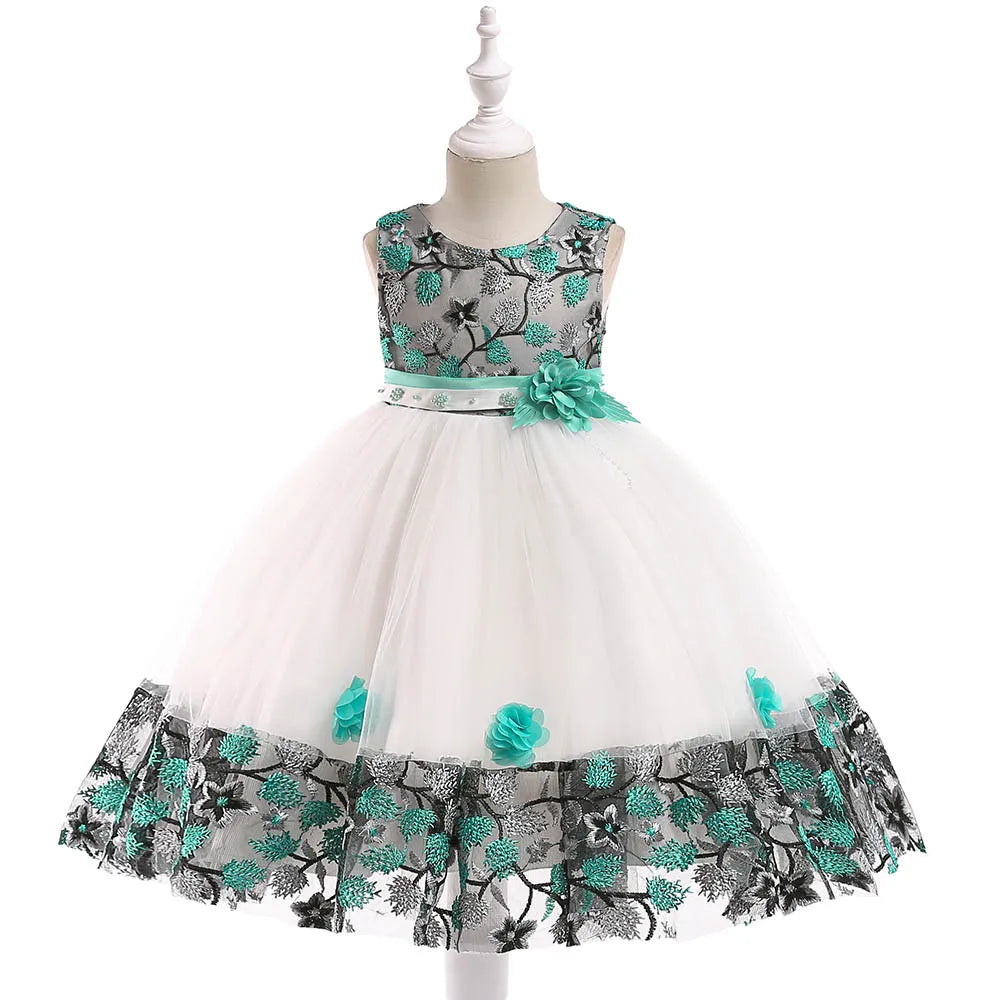 Kids Girl Flower Embroidery Summer Birthday Party Dresses childrensterritory