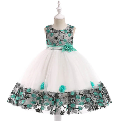Kids Girl Flower Embroidery Summer Birthday Party Dresses childrensterritory