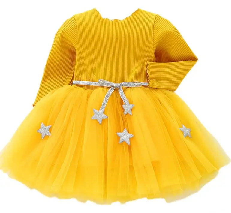 Toddler Girls Fluffy Sweater Dresses With Star Design