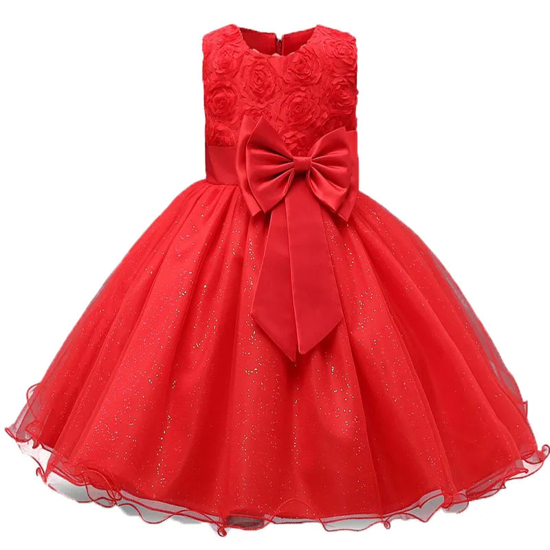 Sleeveless Bow Lace Design Girls Party Dresses childrensterritory