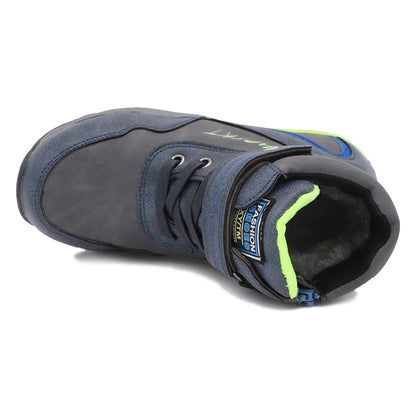 Kids Boys Black And Skyblue Mid-Calf Leather Snow Boots childrensterritory