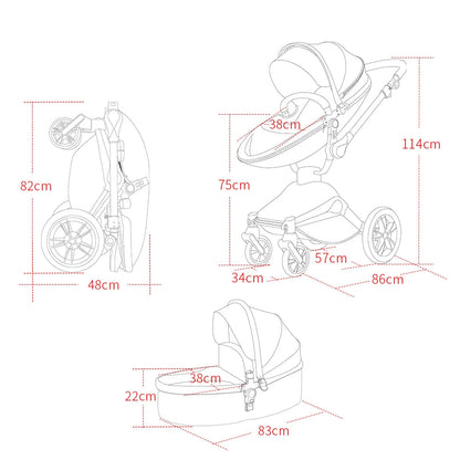 2 in 1 Rotateable, PU Leather Luxury Baby Stroller childrensterritory