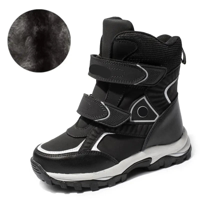 Boys Classic Style Hooks And Loops Leather Snow Boots childrensterritory