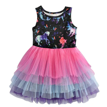 Kids Girls Unicorn Embroidery Birthday Tutu Dresses childrensterritory