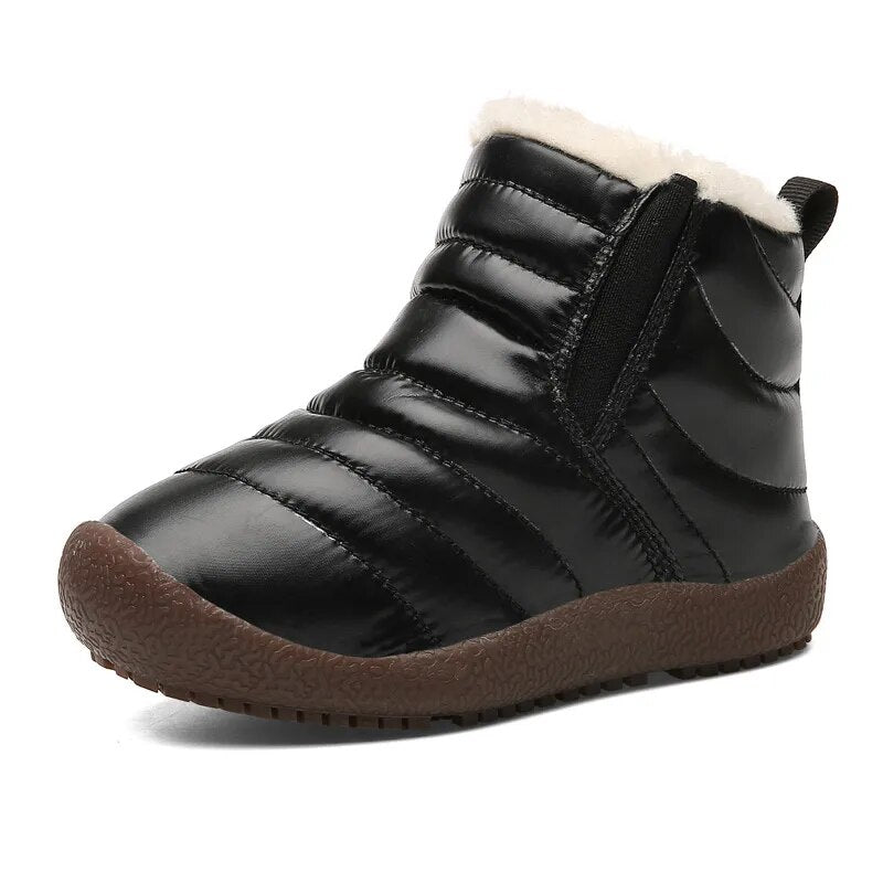 Kids Girls Boys Plush Leather Waterproof Warm Snow Boots childrensterritory