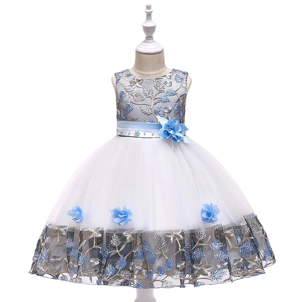 Kids Girl Flower Embroidery Summer Birthday Party Dresses childrensterritory