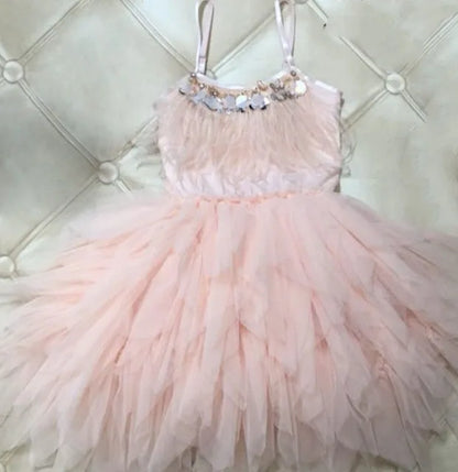 Kids Girls Elegant Feather Tassels Wedding Party Dresses childrensterritory