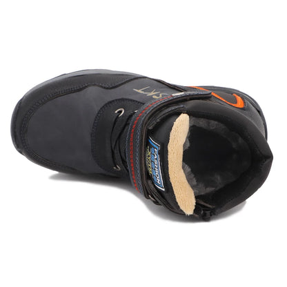 Kids Boys Black And Skyblue Mid-Calf Leather Snow Boots childrensterritory
